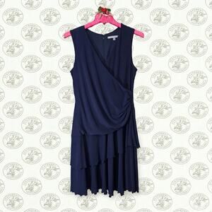 LUXE by Carmen Marc Valvo Navy Blue Tiered Ruffle Faux Wrap Dress Plus Size 16W
